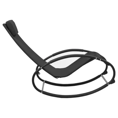 Șezlong de plajă cu pernă - Negru, Oțel, Textilenă | Livrare Gratuită