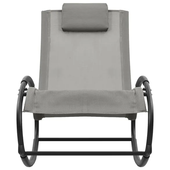 Șezlong Exterior cu Pernă - Gri, Oțel și Textilenă