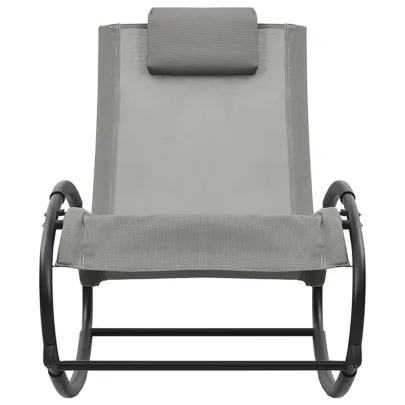 Șezlong Exterior cu Pernă - Gri, Oțel și Textilenă