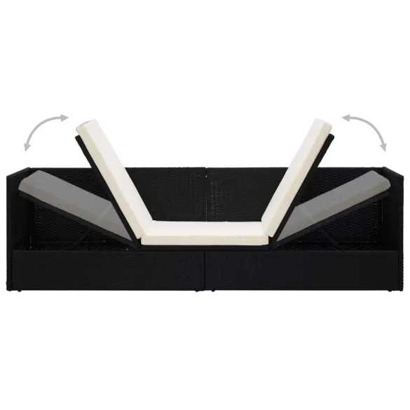 Pat Șezlong Exterior cu Perne - Negru Poliratan | Livrare Gratuită