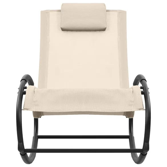 Șezlong Exterior cu Pernă - Crem, Oțel și Textilenă