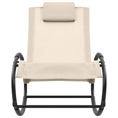 Șezlong Exterior cu Pernă - Crem, Oțel și Textilenă