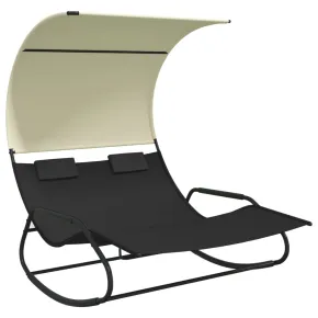 Șezlong Balansoar Dublu cu Baldachin - Negru/Crem - Textilenă 2