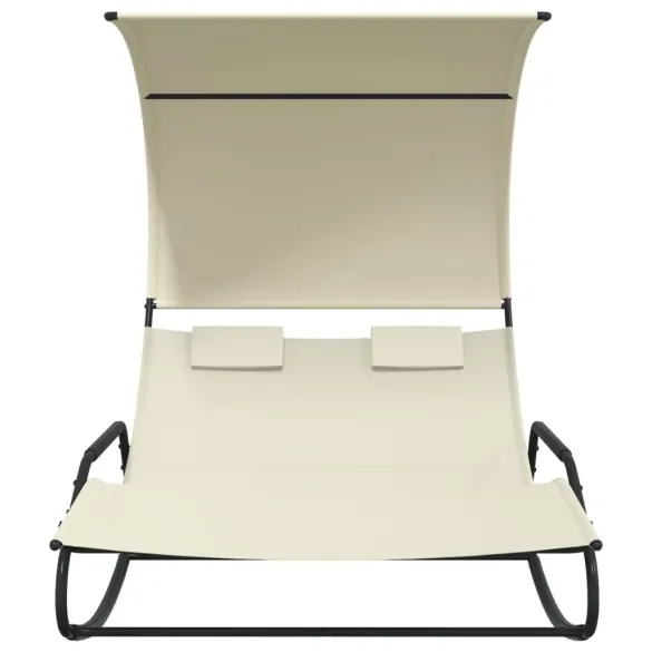 Șezlong Balansoar Dublu cu Baldachin Crem - Textilenă