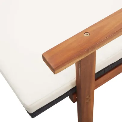 Șezlong cu Pernă - Negru, Poliratan, Lemn Acacia | Livrare Gratuită