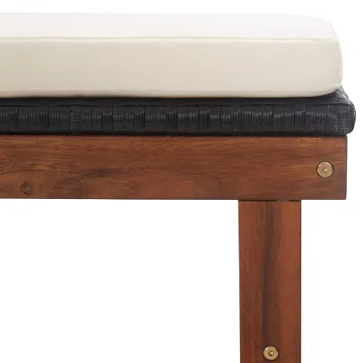 Șezlong cu Pernă - Negru, Poliratan, Lemn Acacia | Livrare Gratuită