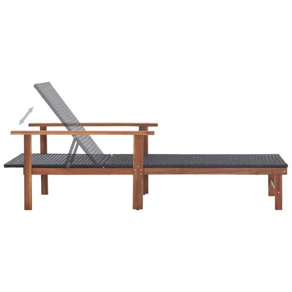 Șezlong Negru Poliratan și Lemn de Acacia | Livrare Gratuită