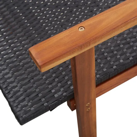 Șezlong Negru Poliratan și Lemn de Acacia | Livrare Gratuită