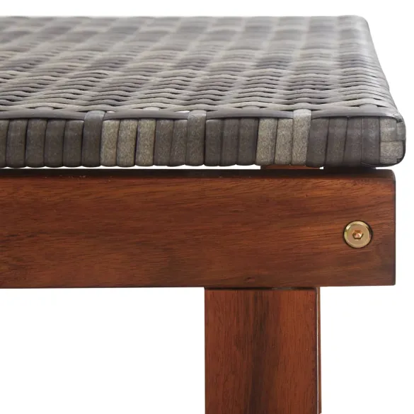 Șezlong Gri Poliratan cu Lemn Masiv de Acacia | Livrare Gratuită