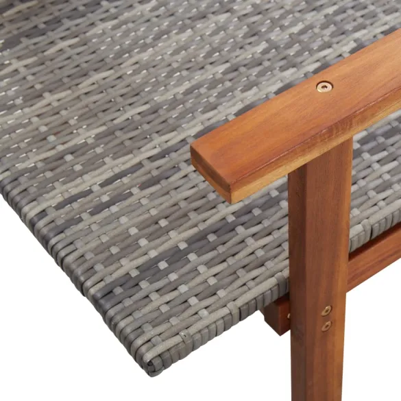 Șezlong Gri Poliratan cu Lemn Masiv de Acacia | Livrare Gratuită