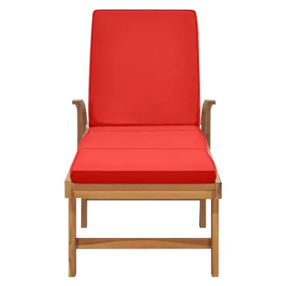 Șezlong cu Pernă Roșu - Lemn Masiv de Tec | Livrare Gratuită