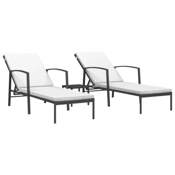 Șezlonguri cu Masă - Set de 2 - Negru - Poliratan | Livrare Gratuită Șezlonguri cu Masă - Set de 2 - Negru - Poliratan | Livrare Gratuită