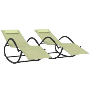 Șezlong Balansoar Crem - 2 bucăți - Oțel & Textilă 2