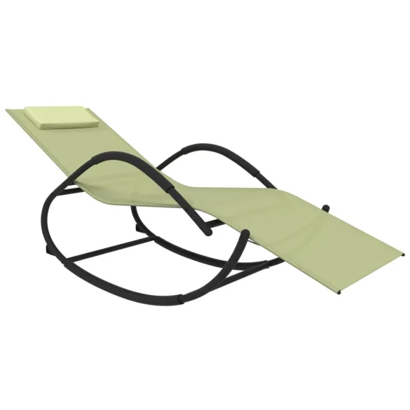 Șezlong Balansoar Crem - 2 bucăți - Oțel & Textilă