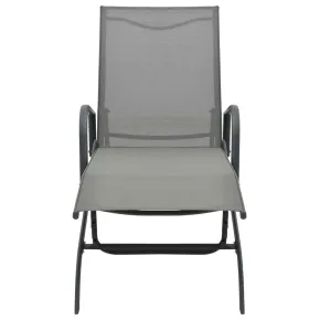 Șezlong Exterior - Oțel, Textilenă, Gri | Livrare Gratuită 2