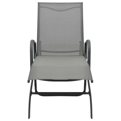 Șezlong Exterior - Oțel, Textilenă, Gri | Livrare Gratuită
