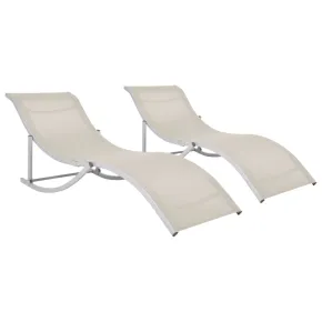 Șezlonguri Pliabile - Set de 2 - Crem - Textilenă - Livrare Gratuită