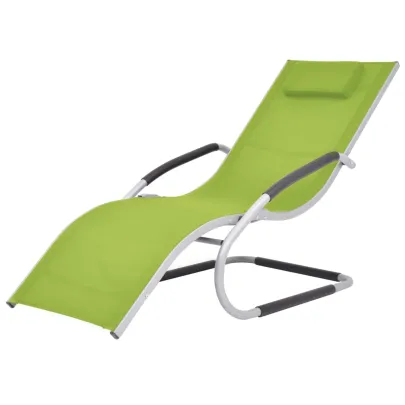 Șezlong Verde cu Pernă - Aluminiu și Textilenă