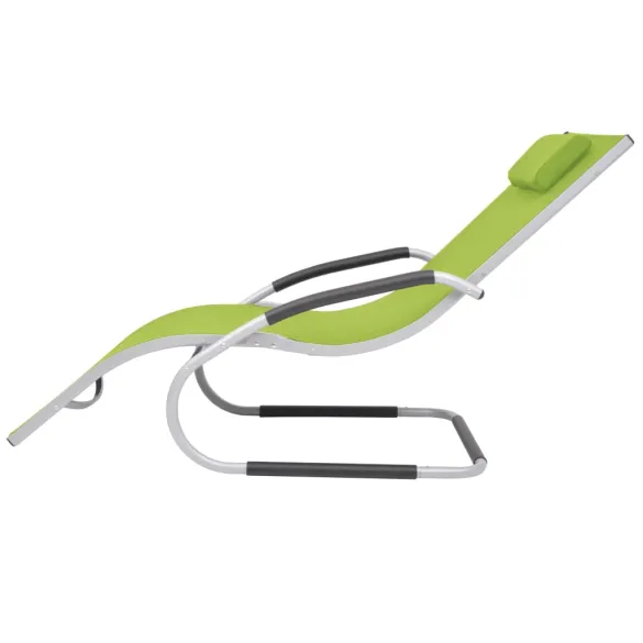 Șezlong Verde cu Pernă - Aluminiu și Textilenă