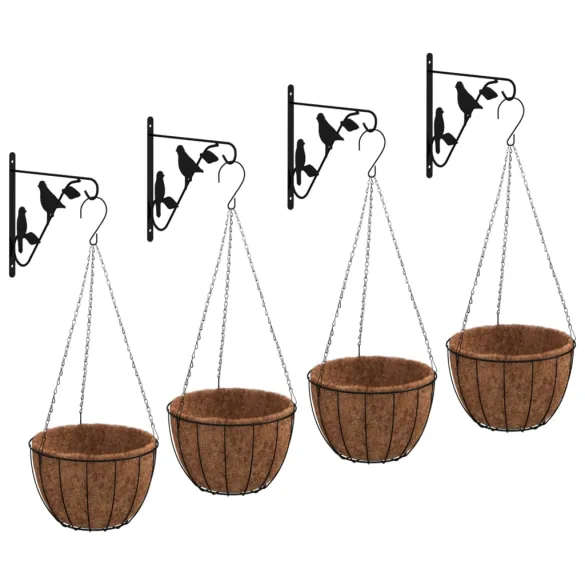 Suporturi Jardiniere Suspandate 4 buc - Oțel Negru - Livrare Gratuită Suporturi Jardiniere Suspandate 4 buc - Oțel Negru - Livrare Gratuită