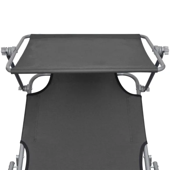 Șezlong Pliabil cu Copertină - Gri, Aluminiu | Livrare Gratuită