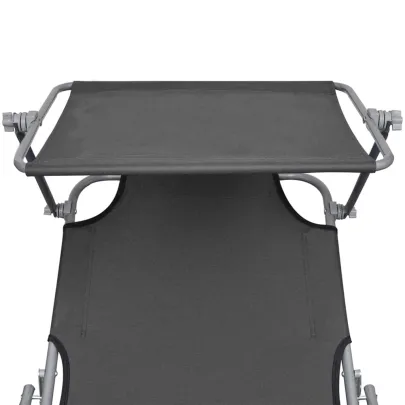 Șezlong Pliabil cu Copertină - Gri, Aluminiu | Livrare Gratuită