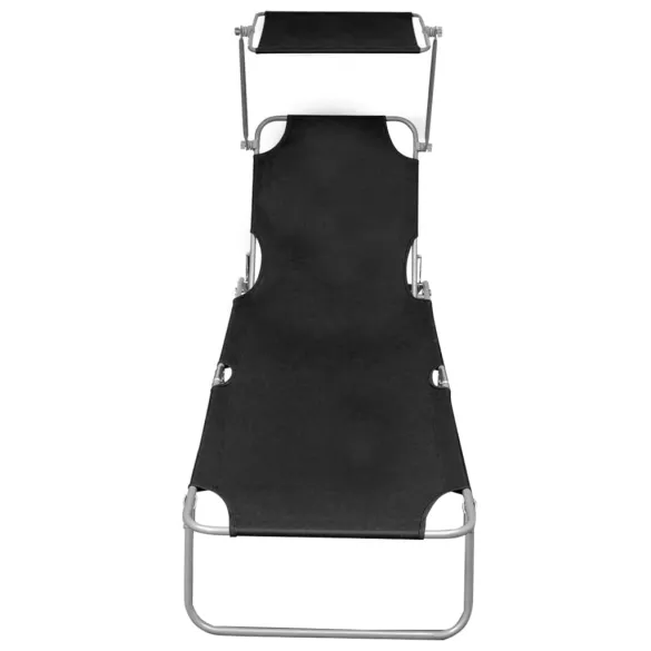 Șezlong Pliabil cu Baldachin Reglabil - Negru, Aluminiu