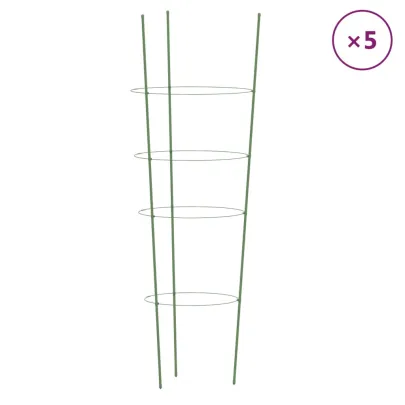Suport Plante Grădină cu 4 Inele - 5 bucăți - Verde - Oțel
