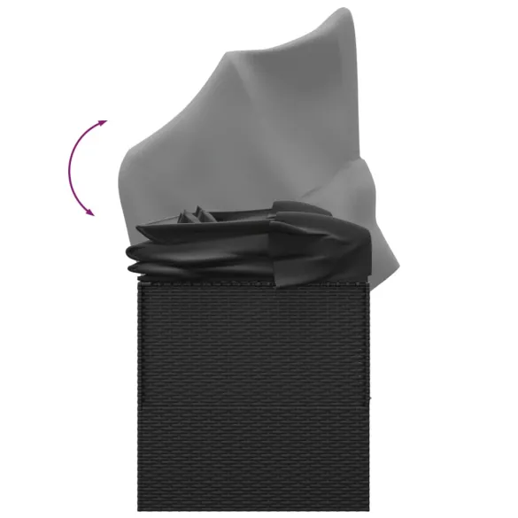 Pat Șezlong Exterior cu Acoperiș și Perne - Negru - Ratan PE