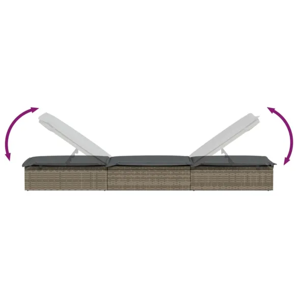 Șezlong cu Pernă Gri - Poliratan Rezistent - Livrare Gratuită