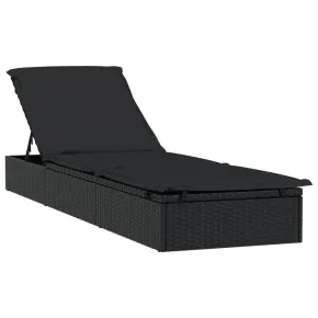 Şezlong cu Pernă - Negru, Poliratan - Livrare Gratuită 2