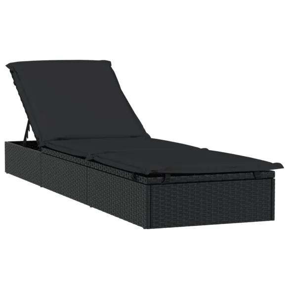 Şezlong cu Pernă - Negru, Poliratan - Livrare Gratuită Şezlong cu Pernă - Negru, Poliratan - Livrare Gratuită