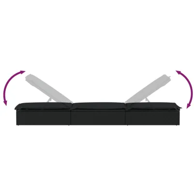 Şezlong cu Pernă - Negru, Poliratan - Livrare Gratuită