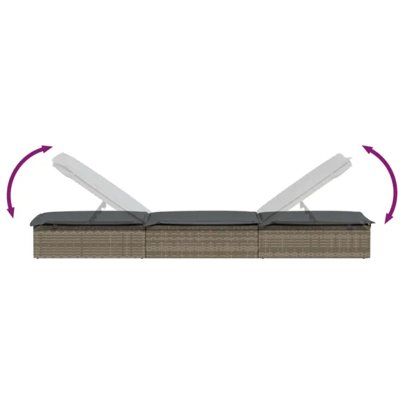 Șezlong cu Masă - Gri, Poliratan | Livrare Gratuită