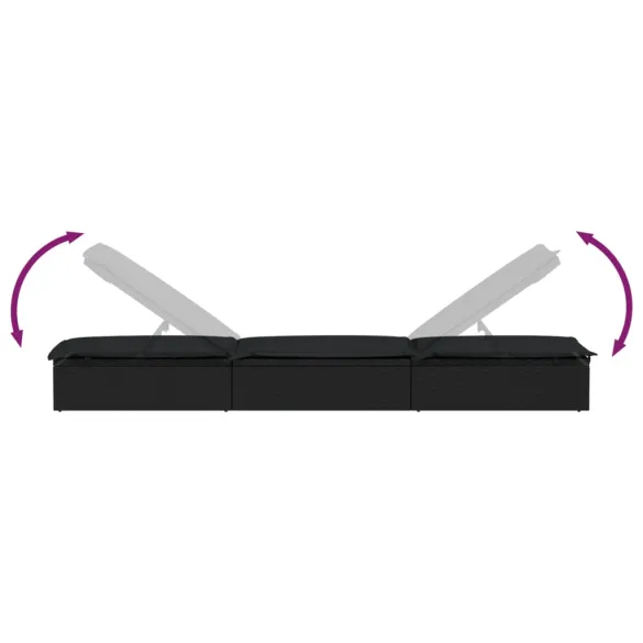 Șezlong cu Masă Negru Poliratan - Livrare Gratuită