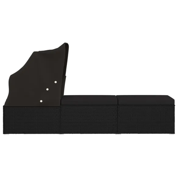 Șezlong cu Copertină și Pernă - Negru, Poliratan | Livrare Gratuită Șezlong cu Copertină și Pernă - Negru, Poliratan | Livrare Gratuită