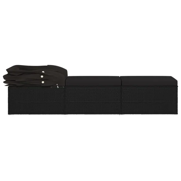 Șezlong cu Copertină și Pernă - Negru, Poliratan | Livrare Gratuită Șezlong cu Copertină și Pernă - Negru, Poliratan | Livrare Gratuită