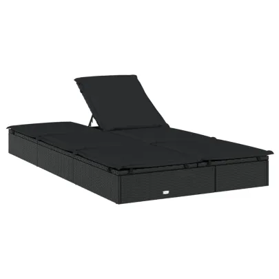 Șezlong 2 Persoane cu Perne - Negru, Poliratan | Livrare Gratuită
