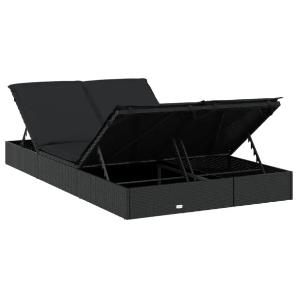 Șezlong 2 Persoane cu Perne - Negru, Poliratan | Livrare Gratuită