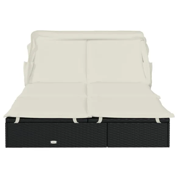 Șezlong 2 Persoane cu Acoperiș Pliabil - Negru | Livrare Gratuită