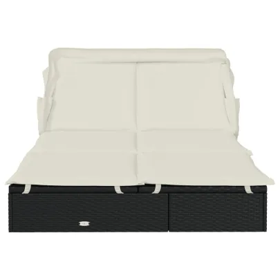 Șezlong 2 Persoane cu Acoperiș Pliabil - Negru | Livrare Gratuită