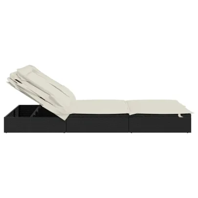 Șezlong 2 Persoane cu Acoperiș Pliabil - Negru | Livrare Gratuită