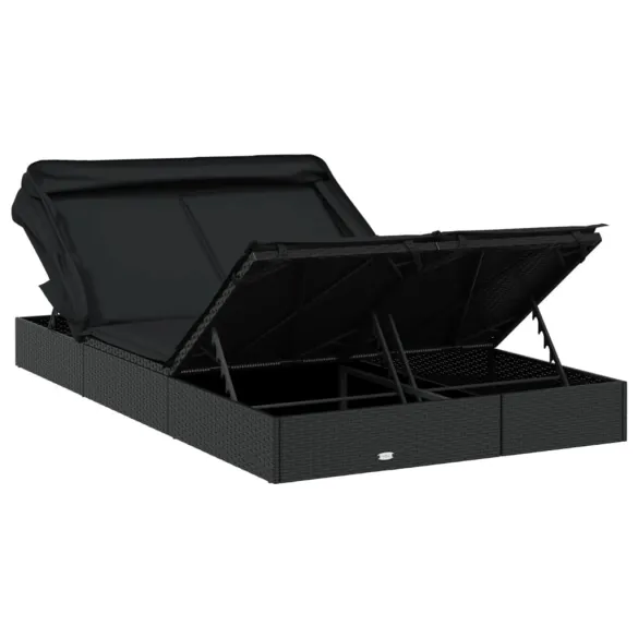 Șezlong 2 Persoane cu Acoperiș Pliabil Negru - Livrare Gratuită