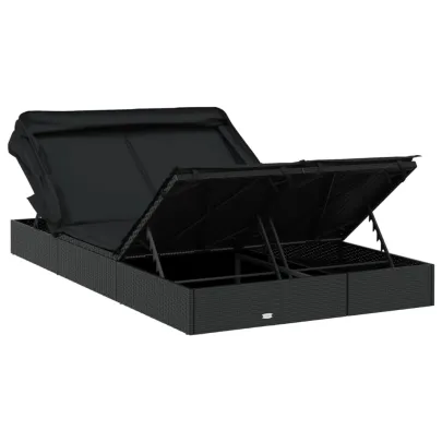 Șezlong 2 Persoane cu Acoperiș Pliabil Negru - Livrare Gratuită