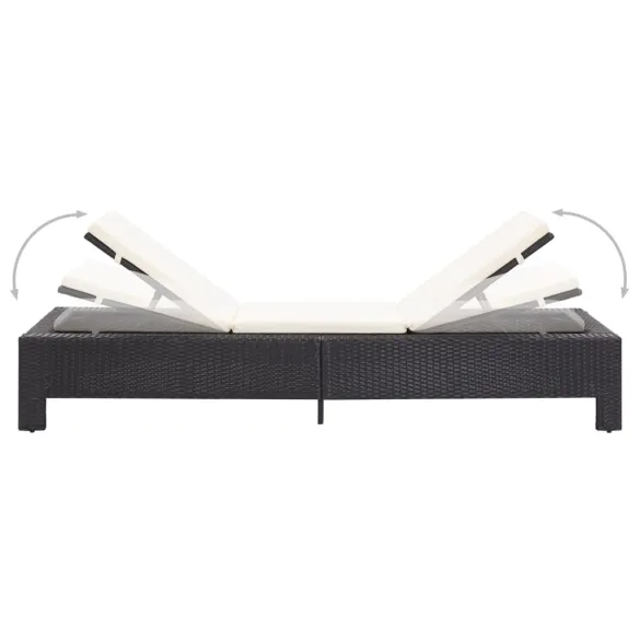Șezlong cu Pernă Negru Poliratan - Livrare Gratuită
