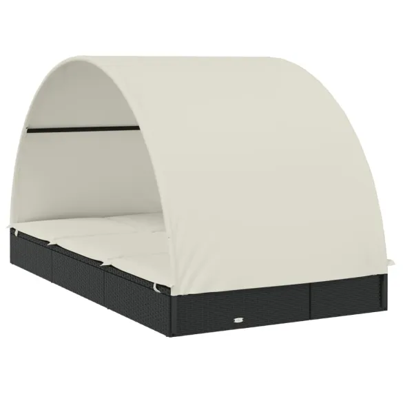 Șezlong 2 Persoane cu Acoperiș - Ratan PE - Livrare Gratuită