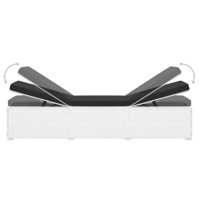 Șezlong cu Măsuță și Pernă - Alb, Poliratan - Livrare Gratuită