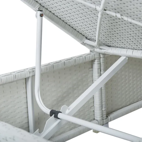 Șezlong cu Măsuță și Pernă - Alb, Poliratan - Livrare Gratuită