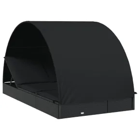 Șezlong 2 Persoane cu Acoperiș Rotund Negru - Ratan PE 2