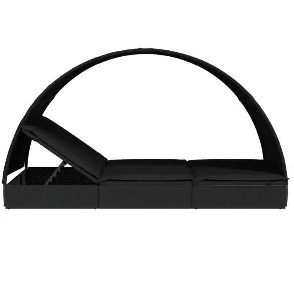 Șezlong 2 Persoane cu Acoperiș Rotund Negru - Ratan PE